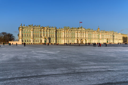 View of Palace Square with Winter Palace in winter. Saint Petersburg. Russia