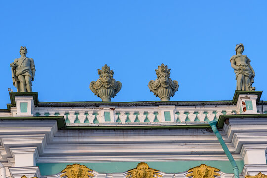Sculpture on the roof of Winter Palace. Saint Petersburg. Russia