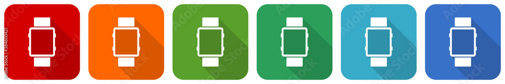 Poster Smartwatch icon set, flat design vector illustration in 6 colors options for webdesign and mobile applications