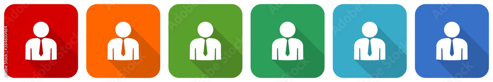 Aufkleber man, businessman, male icon set, flat design vector illustration in 6 colors options for webdesign a