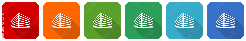 Leinwandbilder Modern design office building icon set, flat design vector illustration in 6 colors options for webdesign and mobile applications