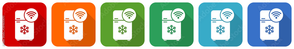 Leinwandbilder fridge with wifi icon set, flat design vector illustration in 6 colors options for webdesign and mob