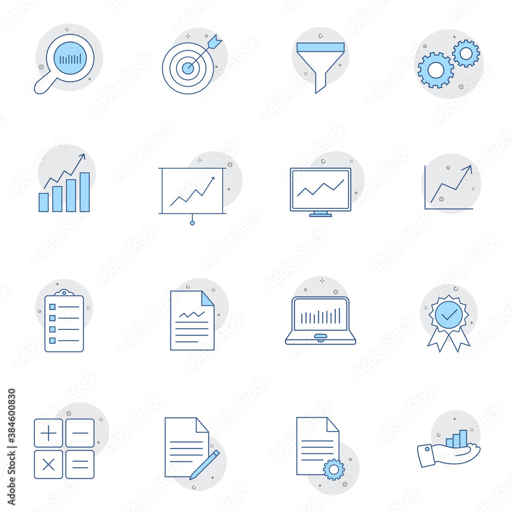 Poster simple collection of analytic related line icons. thin line vector set of signs for infographic, log