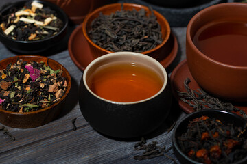 tea assortment. black, floral and herbal drinks, closeup