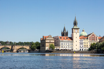 Charles bridge prague sunny panorama old town