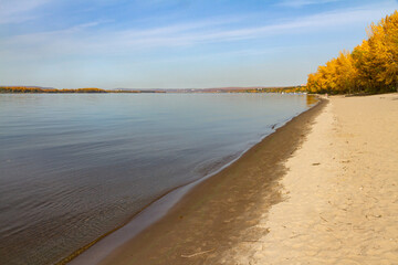 Fototapeta na wymiar Bank of the Volga River in an autumn country park in the city of Samara