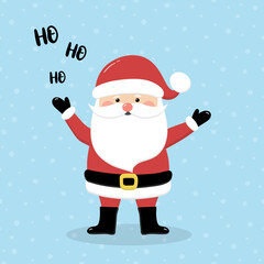 Singing Santa Claus on background with snowflakes. Christmas decoration. Vector