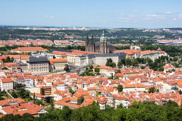 Prague panorama charles bridge river from mountain skyview