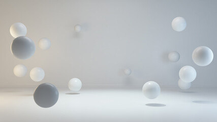 Shapes and white studio light concept 3D rendering