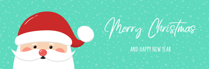 Christmas banner with funny Santa Claus and wishes. Vector