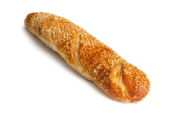 Baguette with Golden crispy crust, sprinkled with sesame seeds