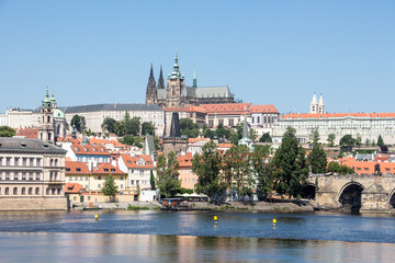 Prague castle sunny panorama view old town