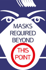 Masks required beyond this point.
A poster with a picture of a human face in a mask with text information.