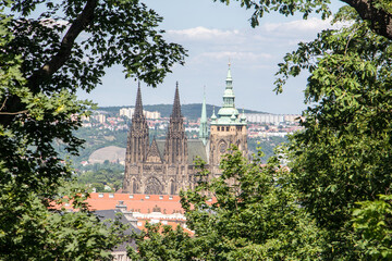 Prague castle sunny panorama view old town panoramic view natural frame