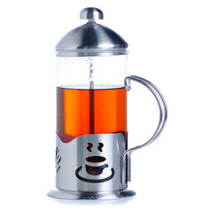 Glass tea pot on white background isolation