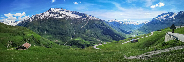 Ultra wide panorama of the Oberalppass