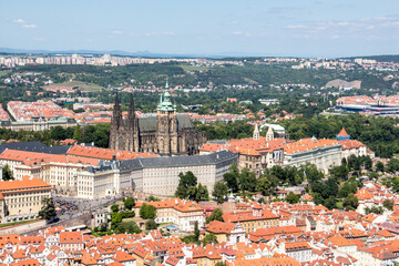 Prague castle sunny panorama view old town