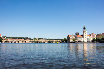 Fototapeta na wymiar Charles bridge prague sunny panorama czech republic