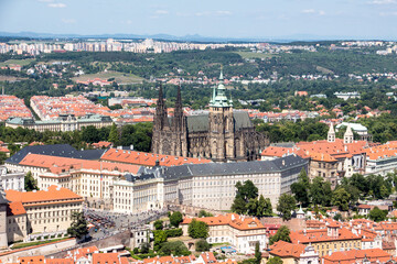 Prague castle sunny panorama view old town