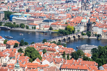 Naklejka premium Prague panorama charles bridge river from mountain skyview