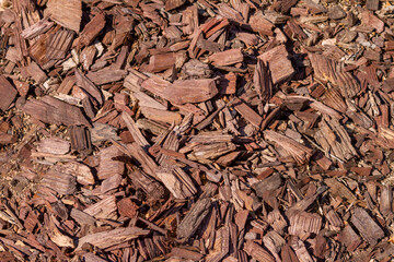 Top view of brown tree bark mulch