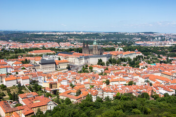Panoramic view prague river bridges charles bridge sunny