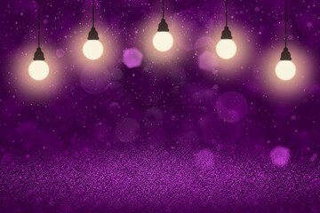 Obraz na płótnie Canvas pink fantastic shining glitter lights defocused bokeh abstract background with light bulbs and falling snow flakes fly, festal mockup texture with blank space for your content
