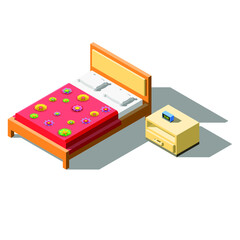 Abstract Isometric 3D Furniture Bed Equipment Appliances With Pillow Element Vector Design Style