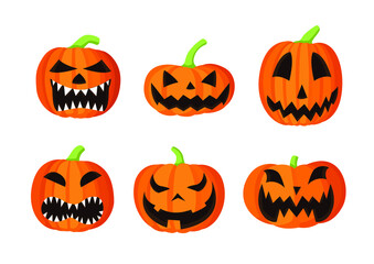 Pumpkin fruit and halloween face design on white background illustration vector