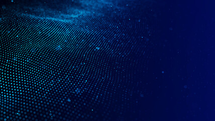 Wave 3d. Wave of particles. Abstract Blue Geometric Background. Big data visualization. Data technology abstract futuristic illustration. 3d rendering. - obrazy, fototapety, plakaty