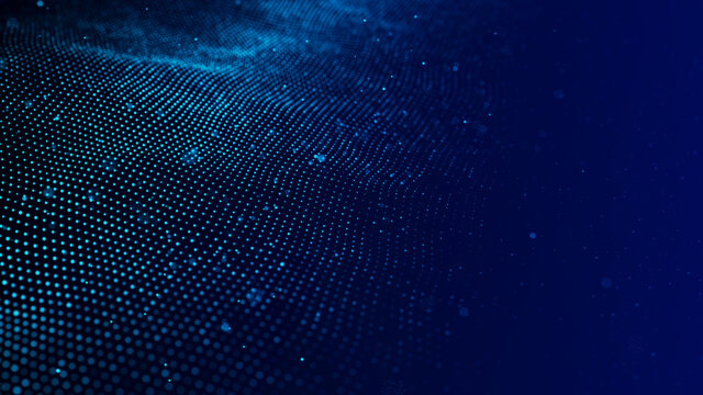 Wave 3d. Wave of particles. Abstract Blue Geometric Background. Big data visualization. Data technology abstract futuristic illustration. 3d rendering.