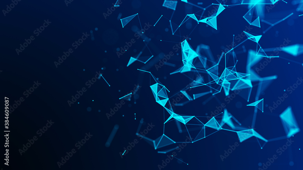 Poster network connection structure. big data complex with compounds. abstract blue digital background. sci