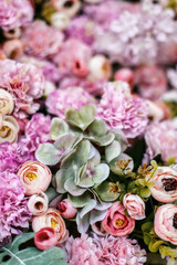 Wall of juicy multicoloured flowers