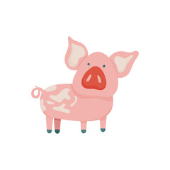 Vector ping pig illustration in cartoon style with curiosity expression. Vector farm animal  