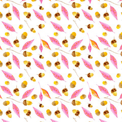 Autumn watercolor illustration orange, green, red, black