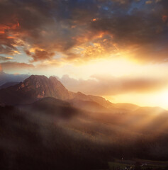 beautiful sunset in Polish tatra mountains