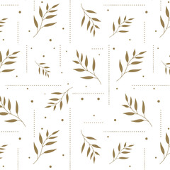 Vector seamless pattern with gold silhouette leaves
