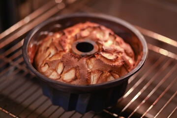 Apple pie, Charlotte, oven, bake, crust, silicone mold, shape, apples, dough, ruddy, hot, crisp, red, fried, appetizing, delicious, sweet pastry, muffin, baking tray, put in the oven, cooking, bakery,