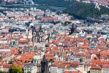 Fototapeta na wymiar Prague old town sky view church old houses panoramic view