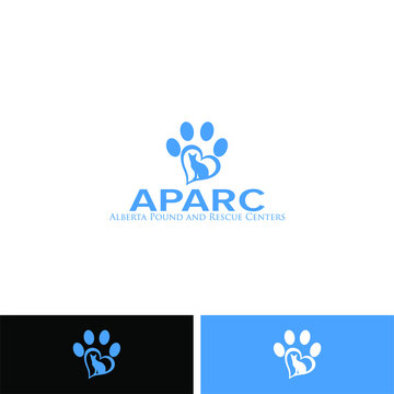 a logo with a symbol of dog footprints and a cat silhouette depicting the friendship of dogs and cats