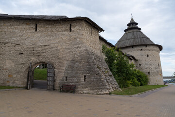 Pokrovskaya tower and walls of Pskov fortress. Pskov city, Pskov Region (Pskovskaya oblast), Russia.