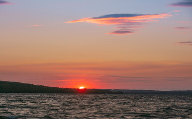 Fototapeta na wymiar Sunset at Lake Superior view from Sandpoint beach in Munising, Michigan
