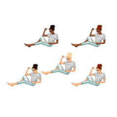 Obraz premium Set Girls Isolated On A White Background Hand Drawn Illustration 