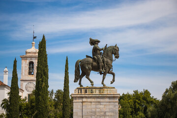 Statue of King John IV (D. Joao IV) on horseback in front of Ducal Palace. Alentejo Portugal
