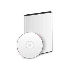 Vector 3d Realistic Blank White CD, DVD with Cover Case Box Set Closeup Isolated on White Background. Design Template. CD Packaging Copy Space. Front View