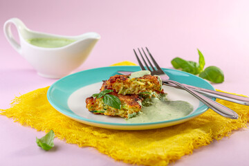 Vegetarian pancakes with zucchini and carrots.