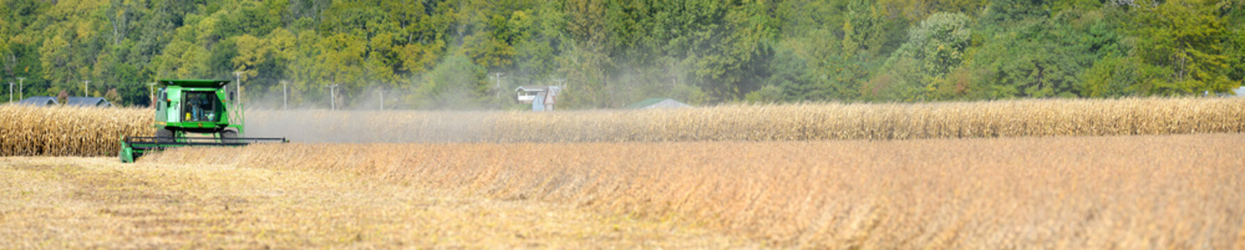 THOMSON, ILLINOIS - October 6,2020: John Deere Combine Harvesting Soy Beans