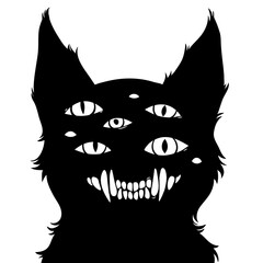 mystical animal with many eyes and sharp fangs