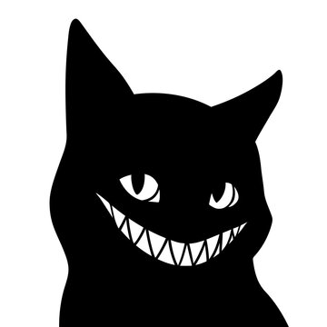 black cat with a frightening wide smile