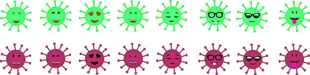 Coronavirus icon vector set. Covid-19 ncov corona virus flat emoji and emoticon with angry, cry and surprise facial expression . Vector illustration.